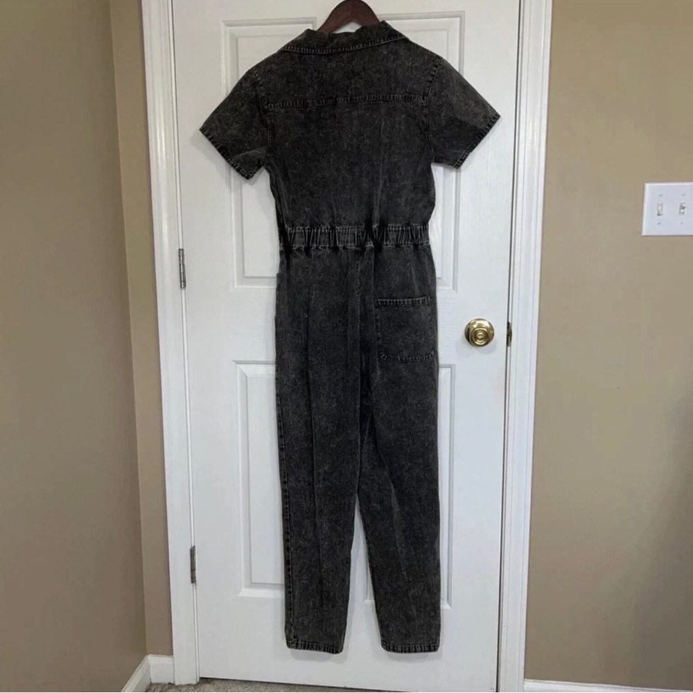 NWT Entro Black Mineral Wash Jumpsuit Short Sleeve Cotton Utility Boho Small - Picture 2 of 11